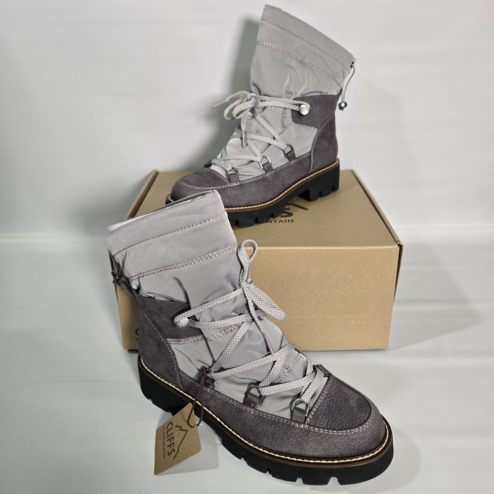 Cliffs White Mountain Gleamy Waterproof Snow Boots Gray Faux Fur Winter 7.5 NIB